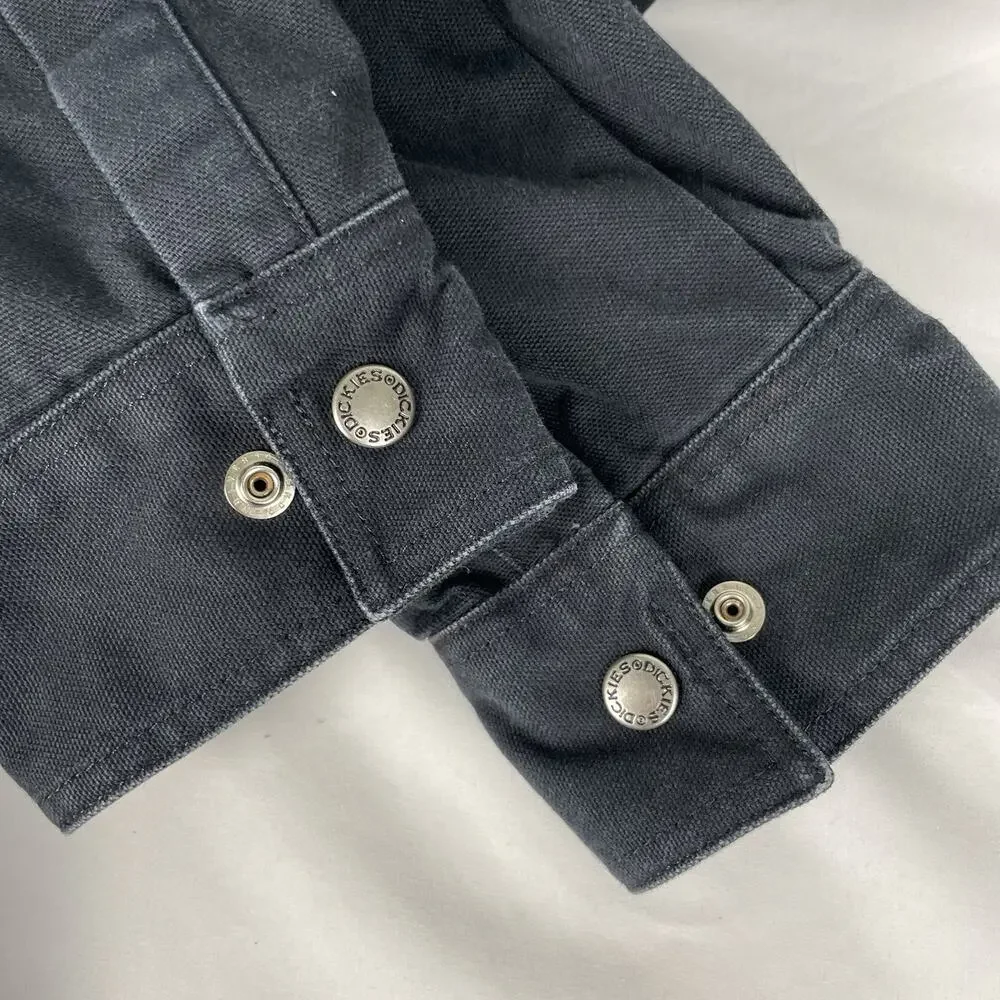 Dickies Flannel Lined Denim Jacket Mens XL Black Shacket Work Wear Utility VTG